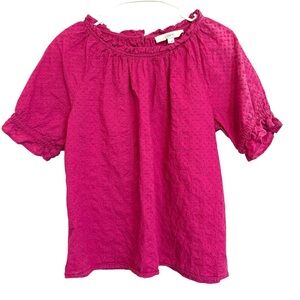 2/$30 LOFT - Fuchsia Pink Eyelet Ruffle Neck Short Sleeve Blouse – Small
